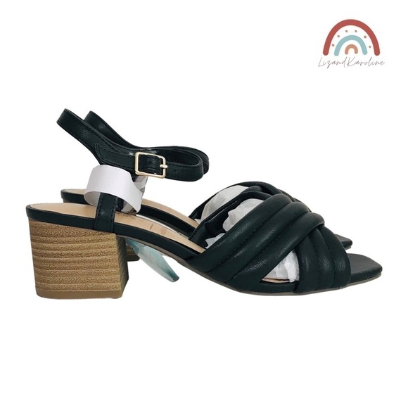 New! Faux Leather Quilted Crisscross Strappy Chunky Bloch Heel Square Sandals - Picture 3 of 10